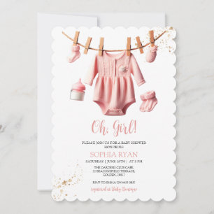 Pink clothes Baby Shower Invitation