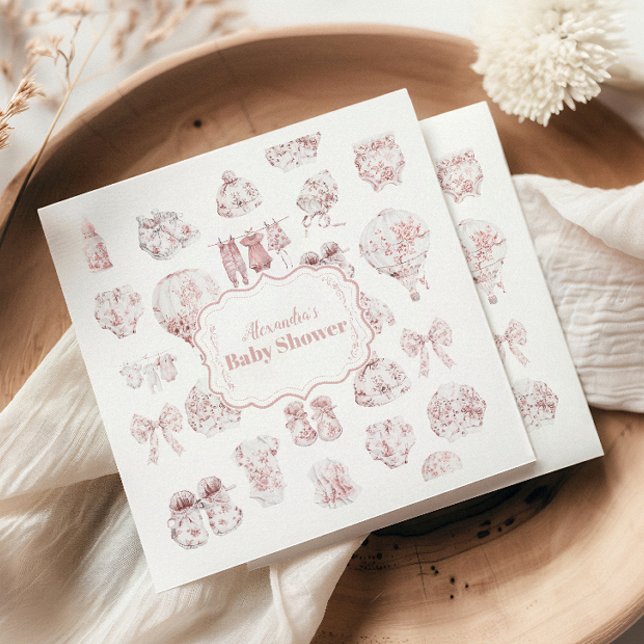 Pink Clothes Toile De Jouy Baby Shower Napkin (Creator Uploaded)