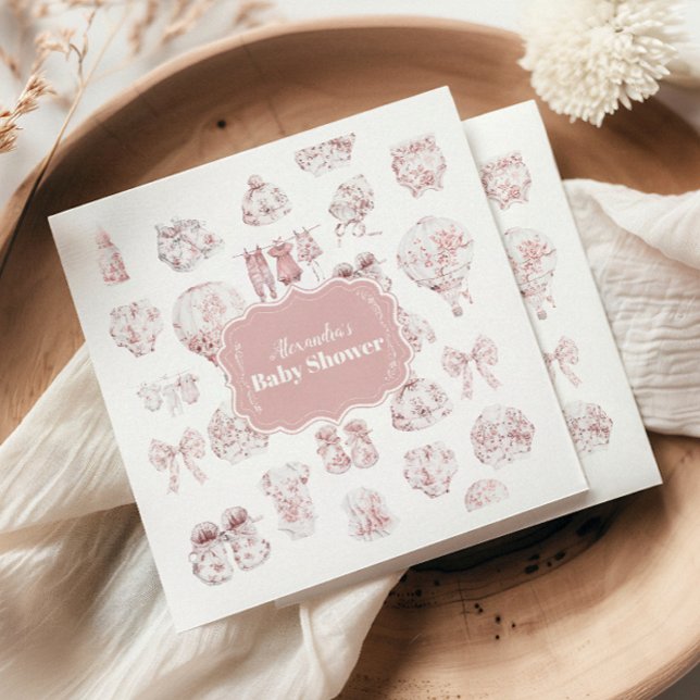 Pink Clothes Toile De Jouy Baby Shower Napkin (Creator Uploaded)