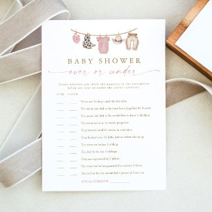 Pink Clothesline Over Under Baby Shower Game Card