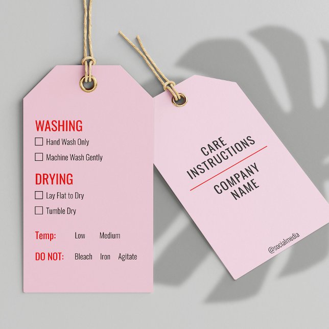 Pink Clothing Washing Care Instructions Hang Tag (Creator Uploaded)