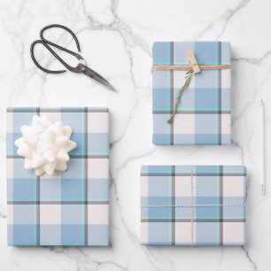 Pink Cloud and Blue Lagoon Plaid Wrapping Paper Sheet