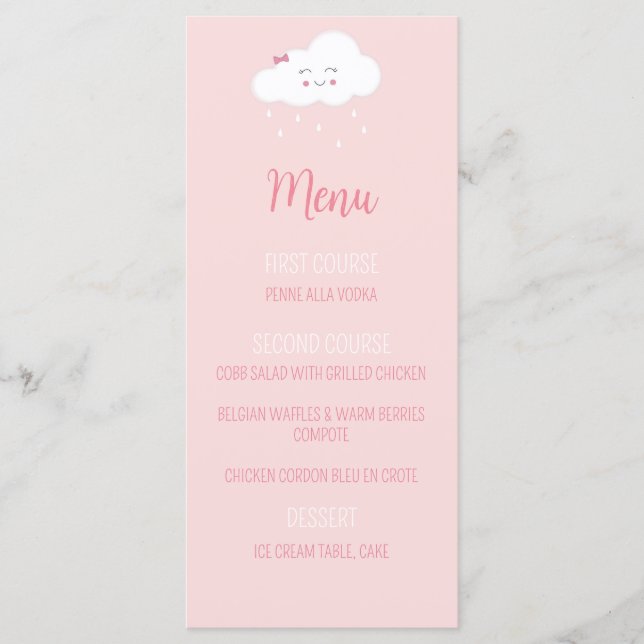 Pink Cloud Baby girl Shower Menu (Front)