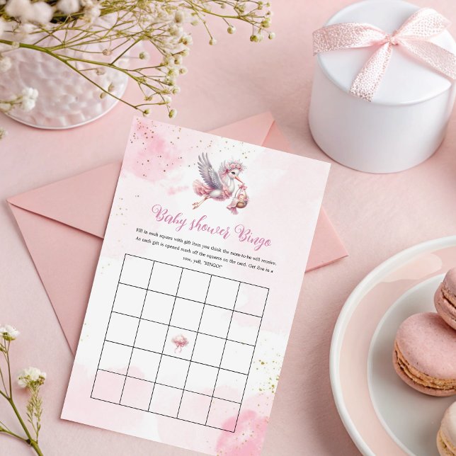 Pink Cloud Baby Shower Bingo with Stork Design (Creator Uploaded)