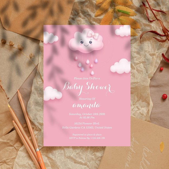 Pink Cloud Baby Shower Invitation (Creator Uploaded)