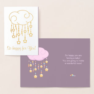 Pink Cloud Beads Stars Mobile Having Baby Foil Card