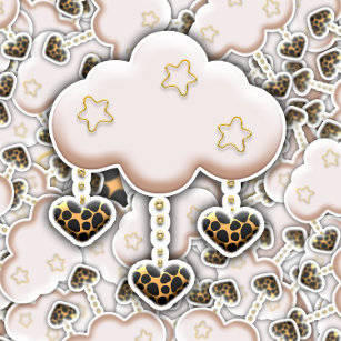 Pink Cloud Leopard Print Stars   Die-Cut Sticker