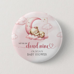 Pink cloud nine teddy bear girl baby shower 6 cm round badge