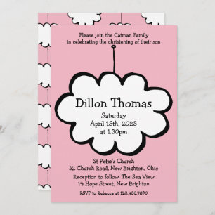 Pink Cloud on a String Christening Baptism Invitation