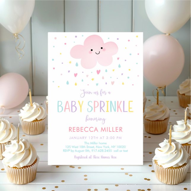 Pink Cloud Rainbow Baby Sprinkle Invitation (Creator Uploaded)