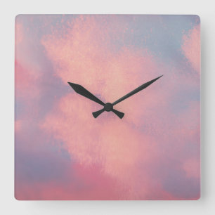 Pink cloud square wall clock