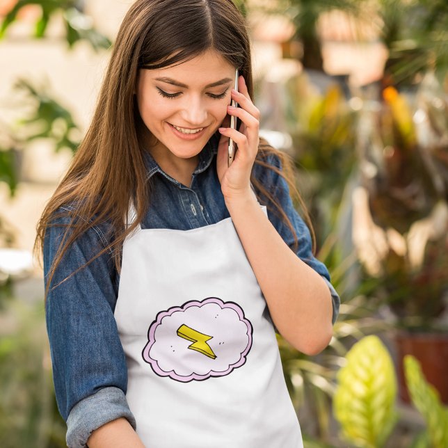 Pink Cloud Yellow Lightning Bolt Adult Apron (Creator Uploaded)