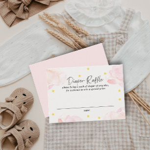 Pink Clouds Girl Baby Shower Diaper Raffle Card