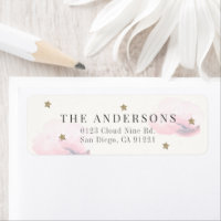Pink Clouds & Gold Stars Return Address Label