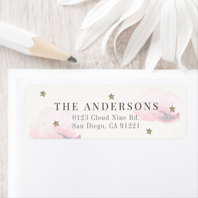 Pink Clouds & Gold Stars Return Address Label (Insitu)