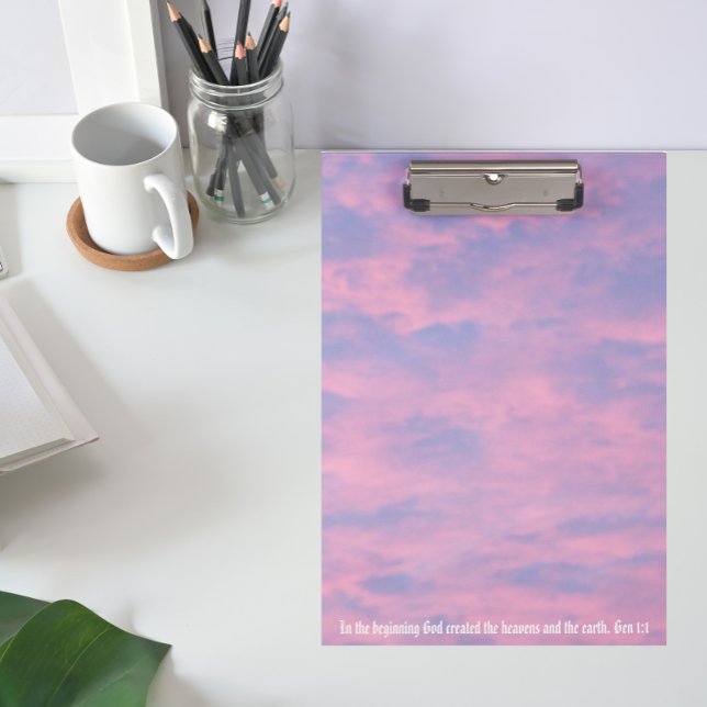 Pink Clouds in Sky Bible Verse Clipboard (In Situ)