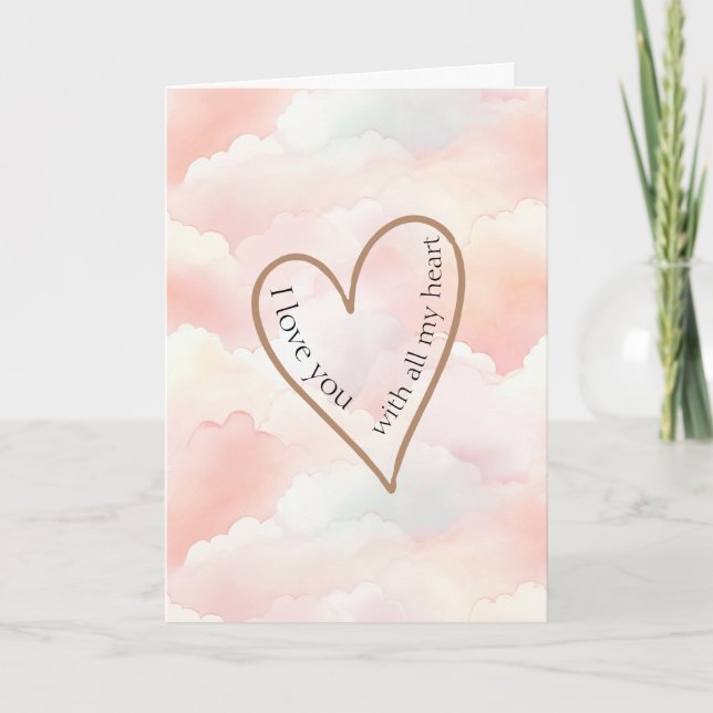 Pink Clouds Love Heart Card (Front)