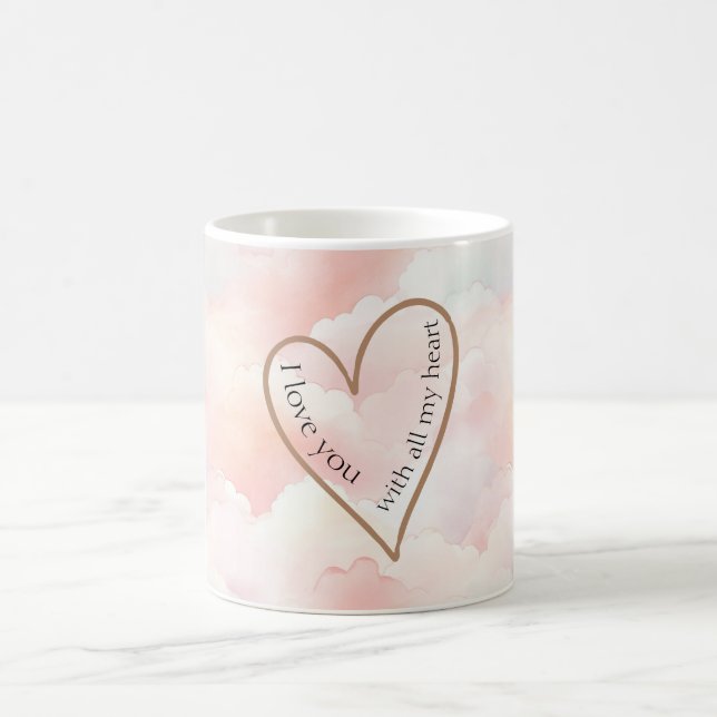 Pink Clouds Love Heart Coffee Mug (Center)
