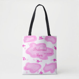 pink clouds pastel stars bridesmaid girly modern tote bag