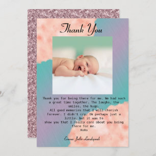 Pink Clouds & Rainbow Colours Baby Thank You Invitation
