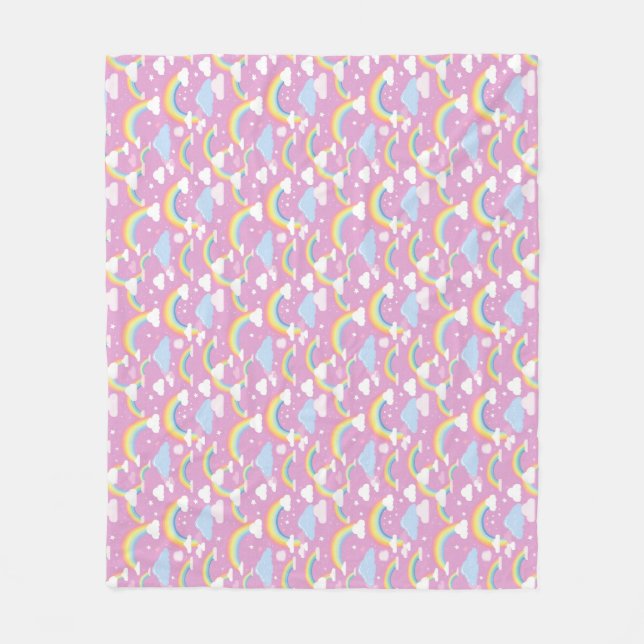 Pink Clouds, Rainbows, and Stars Background Fleece Blanket (Front)