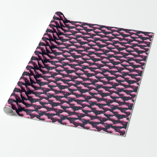 Pink Clouds & Stars on a Dark Purple Background Wrapping Paper