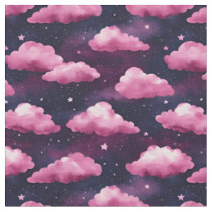 Pink Clouds & Stars on a Dark Purple Fabric