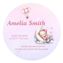 Pink Clouds Stars Teddy Bear on Moon Baby Shower