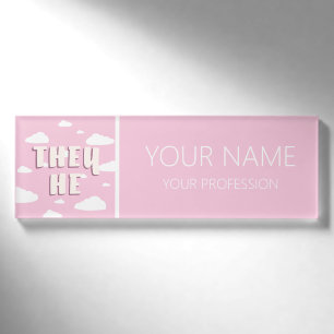 Pink Clouds They He Pronouns Name Tag