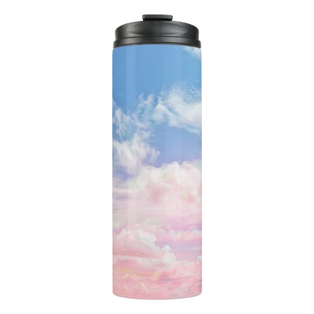 Pink Clouds Watercolor: Gradient Sky. Thermal Tumbler (Front)