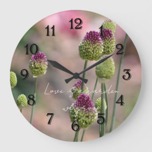 Pink Clover Flowers Photography Large Clock