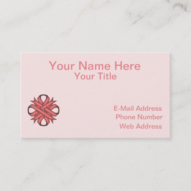 Pink Clover Ribbon by Kenneth Yoncich Business Card (Front)