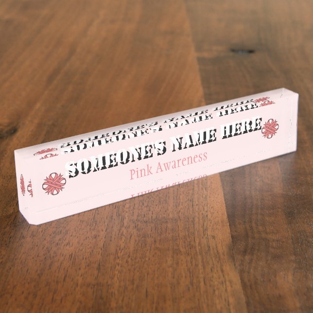 Pink Clover Ribbon by Kenneth Yoncich Nameplate (Side)
