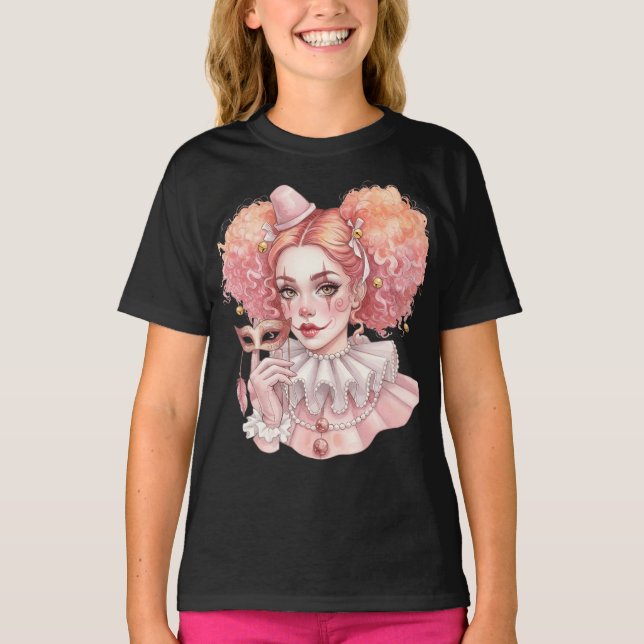  Pink Clown with a Mask   T-Shirt (Front)