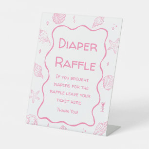 Pink Coastal Beach Baby Shower Diaper Raffle Pedestal Sign