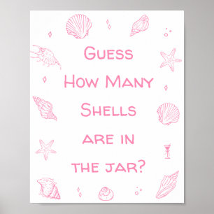 Pink Coastal Beach Baby Shower Guess How Many  Poster