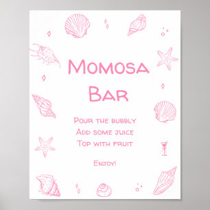 Pink Coastal Beach Baby Shower Momosa Bar Poster