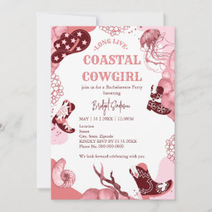 pink coastal cowgirl bachelorette party invitation