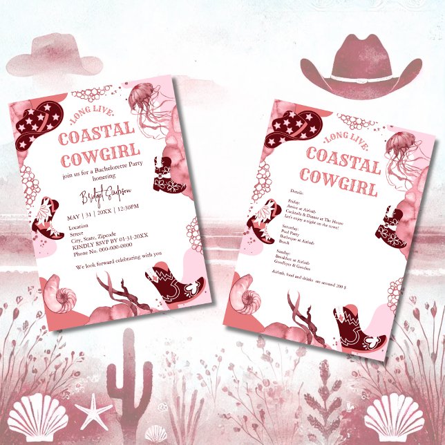 pink coastal cowgirl bachelorette party invitation (Creator Uploaded)