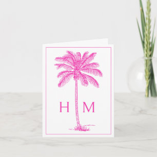 Pink Coastal Palmetto Palm Monogram Note Card