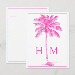 Pink Coastal Palmetto Palm Monogram Postcard