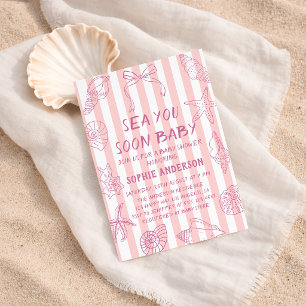 Pink Coastal Sea You Soon Baby Shower Invitation