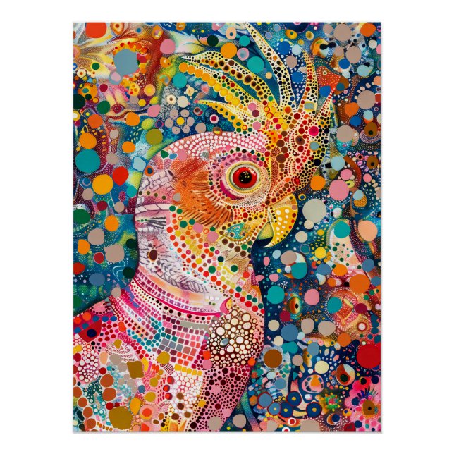 Pink Cockatoo in Aborigine Dot Art Style Poster (Front)