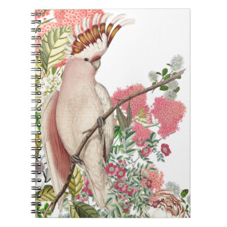 Pink cockatoo, on mantle of flowers spiral notebook