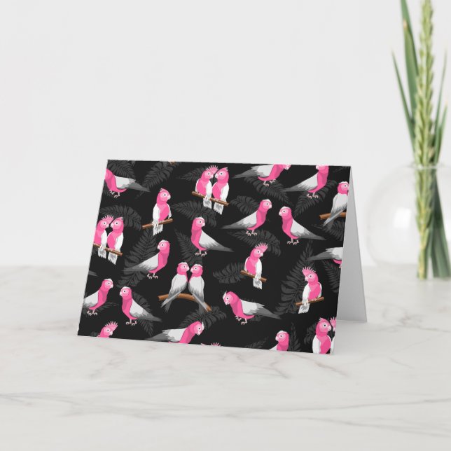 Pink cockatoos bird pattern holiday card (Front)