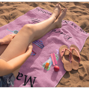 Pink Cocktail Beach Party Wedding Favour  Towel