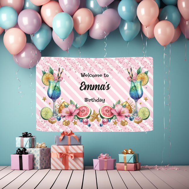 Pink Cocktail Candy Glitter Birthday Banner (Creator Uploaded)