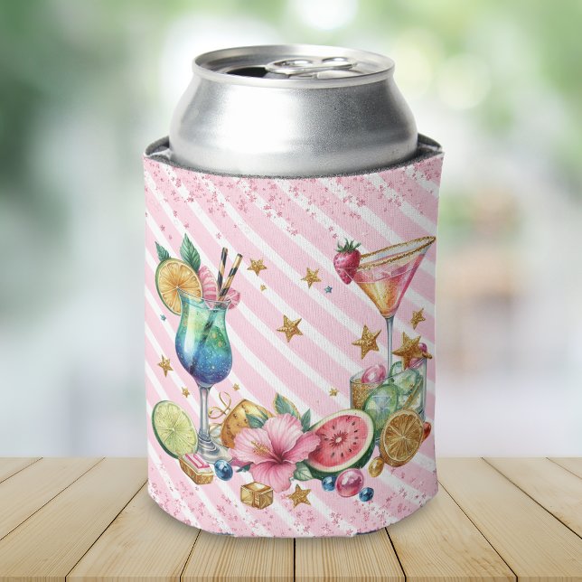 Pink Cocktail Candy Glitter Birthday Can Cooler (Creator Uploaded)