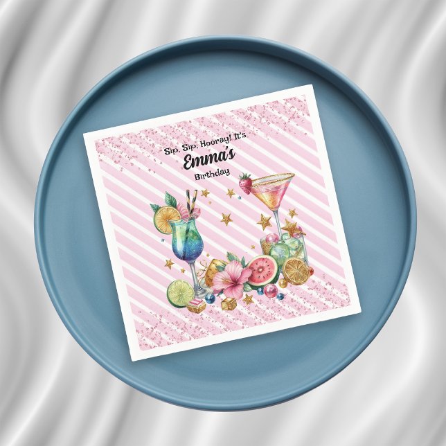 Pink Cocktail Candy Glitter Birthday Napkin (Creator Uploaded)