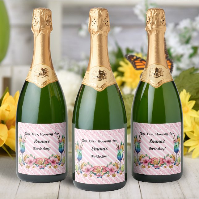 Pink Cocktail Candy Glitter Birthday Sparkling Wine Label (Creator Uploaded)